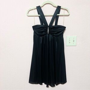 Vintage 90s Y2K mcbling black silky clubbing party mini dress